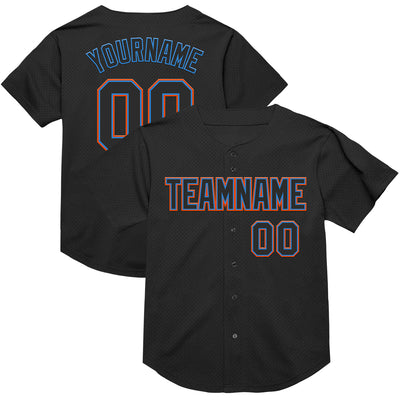 Custom Black Electric Blue-Orange Mesh Authentic Throwback Baseball Jersey