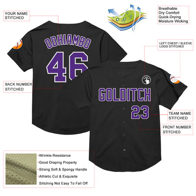 Custom Black Purple-White Mesh Authentic Throwback Baseball Jersey