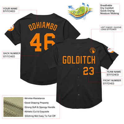 Custom Black Bay Orange Mesh Authentic Throwback Baseball Jersey