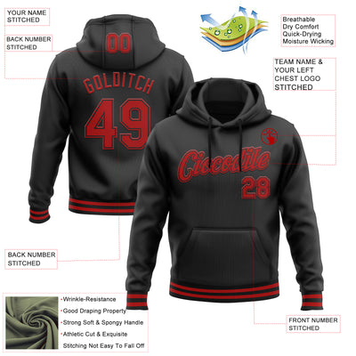 Custom Stitched Black Red Sports Pullover Sweatshirt Hoodie