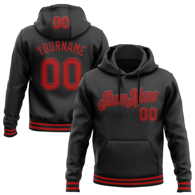 Custom Stitched Black Red Sports Pullover Sweatshirt Hoodie