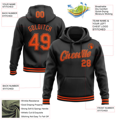 Custom Stitched Black Orange Sports Pullover Sweatshirt Hoodie