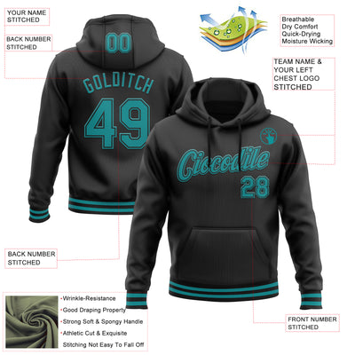 Custom Stitched Black Teal Sports Pullover Sweatshirt Hoodie