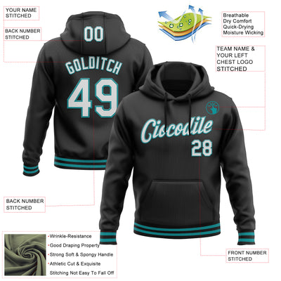 Custom Stitched Black White-Teal Sports Pullover Sweatshirt Hoodie