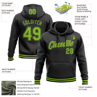 Custom Stitched Black Neon Green Sports Pullover Sweatshirt Hoodie