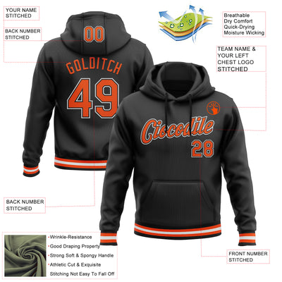 Custom Stitched Black Orange-White Sports Pullover Sweatshirt Hoodie