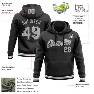 Custom Stitched Black Gray-White Sports Pullover Sweatshirt Hoodie