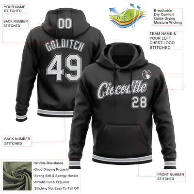 Custom Stitched Black White-Gray Sports Pullover Sweatshirt Hoodie