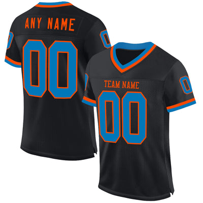 Custom Black Blue-Orange Mesh Authentic Throwback Football Jersey