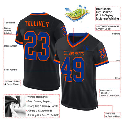 Custom Black Royal-Orange Mesh Authentic Throwback Football Jersey