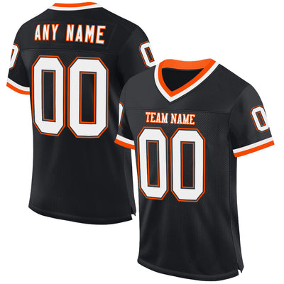 Custom Black White-Orange Mesh Authentic Throwback Football Jersey