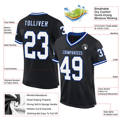 Custom Black White-Royal Mesh Authentic Throwback Football Jersey