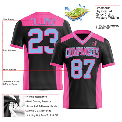 Custom Black Light Blue-Pink Mesh Authentic Football Jersey