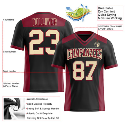 Custom Black Cream-Crimson Mesh Authentic Football Jersey