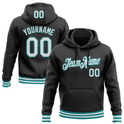 Custom Stitched Black White-Teal Sports Pullover Sweatshirt Hoodie