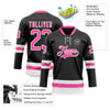 Custom Black Pink-White Hockey Lace Neck Jersey