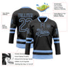 Custom Black Light Blue Hockey Lace Neck Jersey