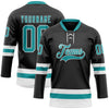 Custom Black Teal-White Hockey Lace Neck Jersey