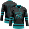 Custom Black Teal Hockey Lace Neck Jersey