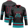 Custom Black Crimson-Teal Hockey Lace Neck Jersey