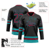 Custom Black Crimson-Teal Hockey Lace Neck Jersey