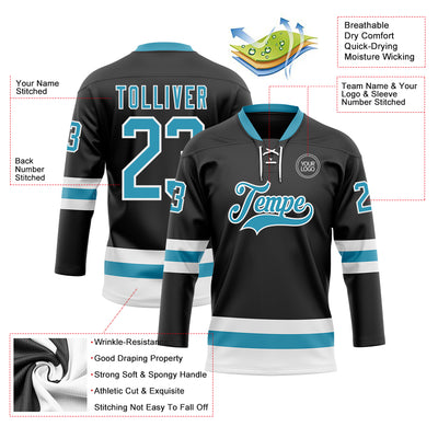 Custom Black Panther Blue-White Hockey Lace Neck Jersey