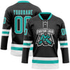 Custom Black Aqua-White Hockey Lace Neck Jersey