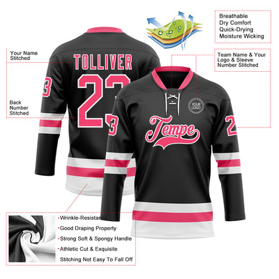 Custom Black Neon Pink-White Hockey Lace Neck Jersey