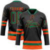 Custom Black Kelly Green-Orange Hockey Lace Neck Jersey