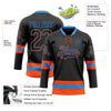 Custom Black Powder Blue-Orange Hockey Lace Neck Jersey