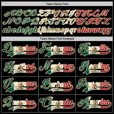 Custom Black Vintage Mexican Flag Cream Red-Kelly Green Hockey Lace Neck Jersey