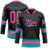 Custom Black Pink-Teal Hockey Lace Neck Jersey