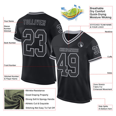 Custom Black Gray Mesh Authentic Throwback Football Jersey