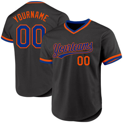 Custom Black Royal-Orange Authentic Throwback Baseball Jersey