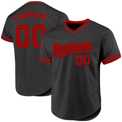 Custom Black Red Authentic Throwback Baseball Jersey