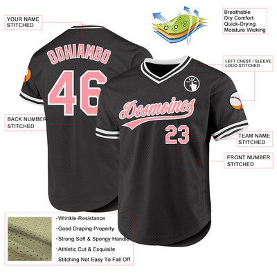 Custom Black Medium Pink-White Authentic Throwback Baseball Jersey