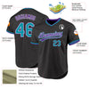 Custom Black Teal-Purple Authentic Throwback Baseball Jersey