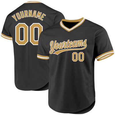 Custom Black Old Gold-White Authentic Throwback Baseball Jersey