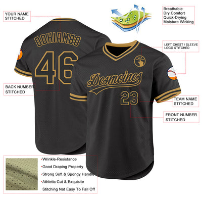 Custom Black Old Gold Authentic Throwback Baseball Jersey