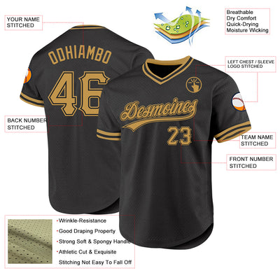 Custom Black Old Gold Authentic Throwback Baseball Jersey