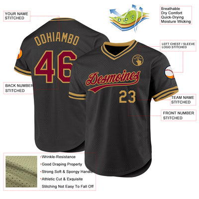 Custom Black Maroon-Old Gold Authentic Throwback Baseball Jersey