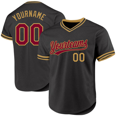 Custom Black Maroon-Old Gold Authentic Throwback Baseball Jersey