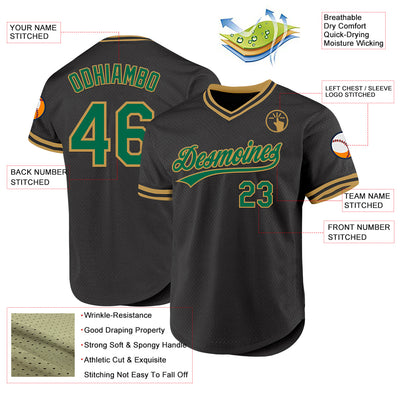 Custom Black Kelly Green-Old Gold Authentic Throwback Baseball Jersey