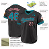 Custom Black Teal-Medium Pink Authentic Throwback Baseball Jersey