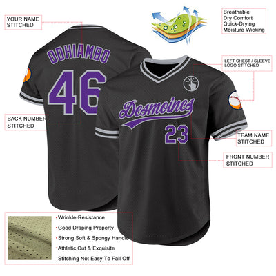 Custom Black Purple-Gray Authentic Throwback Baseball Jersey