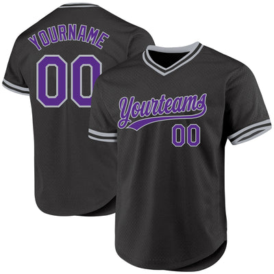 Custom Black Purple-Gray Authentic Throwback Baseball Jersey