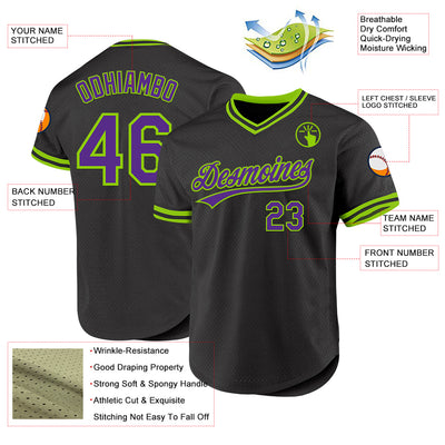 Custom Black Purple-Neon Green Authentic Throwback Baseball Jersey