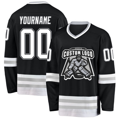 Custom Black White-Gray Hockey Jersey