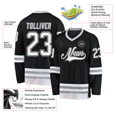 Custom Black White-Gray Hockey Jersey