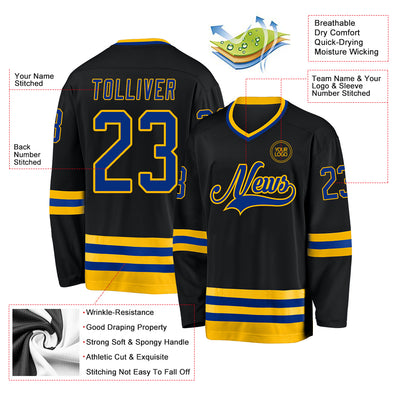 Custom Black Royal-Gold Hockey Jersey